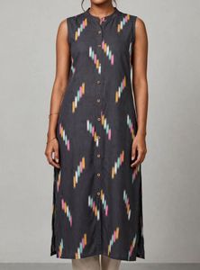 Stylish Grey Kurta with Ikkat Print