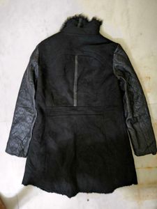Black Leather, Suede Fur collar coat (negotiable)