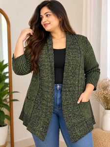 Chic Green & Black Textured Cardigan