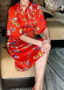 Red Silk Dress With Floral Print