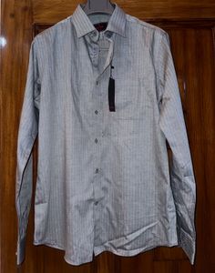 raymond Classic Grey Striped Dress Shirt