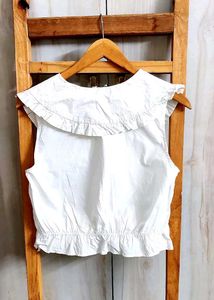White Cropped Blouse with Peter Pan Collar size-34