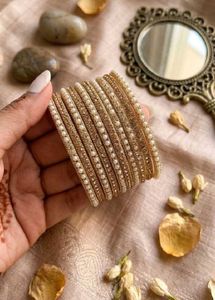 Elegant Pearl & Gold Bangles Set