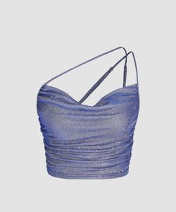 Sparkly Blue Ruched Crop Top