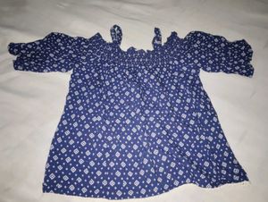 Blue Off-Shoulder Diamond Print Top