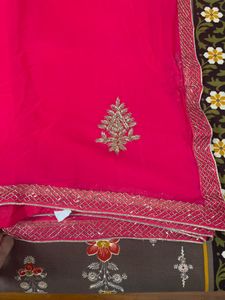 Vibrant Pink Embroidered Saree used