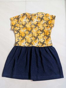 Girls Mustard Yellow &amp; Navy Blue Party Dress