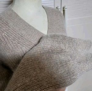 Beige Knit V-Neck Sweater