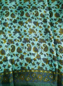 Blue Floral Printed Saree with Contrast Blouse