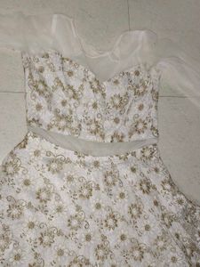 Elegant White &amp; Gold Embellished Gown