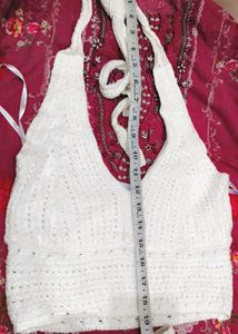 Crochet Halter Neck Crop Top with shorts