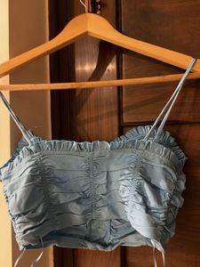 Light Blue Ruched Crop Top