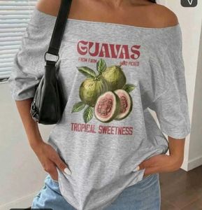 Grey Guava Graphic Off-Shoulder Top