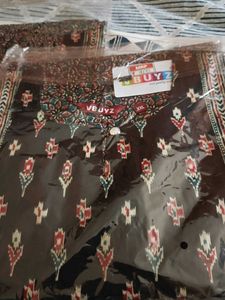 Black Cotton Printed Kurta