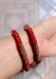 Red &amp; Gold Beaded Bangles