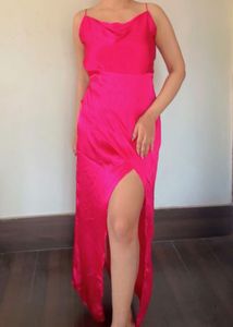 MISH Magenta Pink Satin Maxi Slit Dress