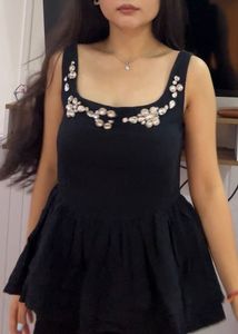 Black Embellished Flared Dress