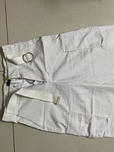 High waist White Cargo Pants with Belt