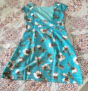 Aqua Floral Print Cap Sleeve Dress
