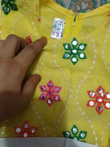 Yellow Mirror Work set with Pants