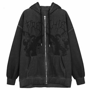 black angel y2k gothic oversized baggy zip up