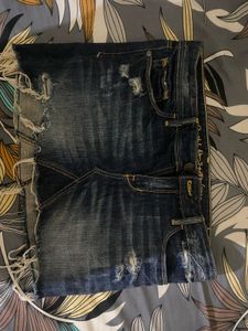 Distressed Blue Denim Mini Skirt