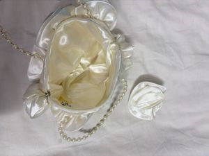Elegant White Satin Pearl Handle Clutch