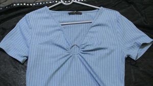 Cute Blue Ring Detail Top