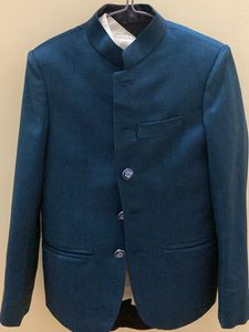 Boys Bandhgala Suit Blue Coat Black Pant
