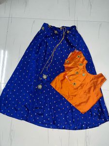 Festive Royal Blue and Orange Lehenga Choli Set