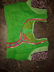 Embroidered Green and Red Saree