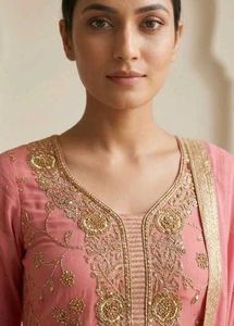 pink embroidered suit set