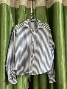 Blue &amp; White Striped Button-Up Top