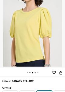 pantaloon Lime Solid Puff Sleeve Top