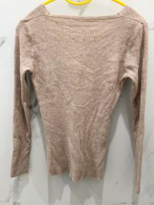 Twisted Neckline Ribbed Sweater