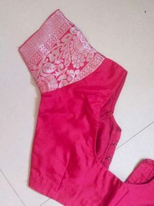 Elegant Pink Silk Blouse with Brocade Sleeves
