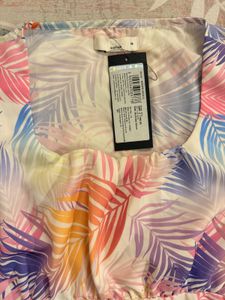 Tropical Print Square Neck Long Sleeve  Crop Top