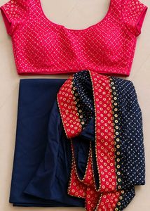 Elegant Navy Blue Saree with Pink Blouse