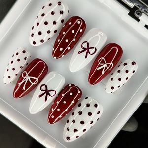 Chic Polka Dot & Bow handmade gel press on nails