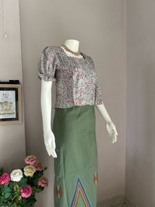 Vintage Floral Square Neck Puff Sleeve Blouse