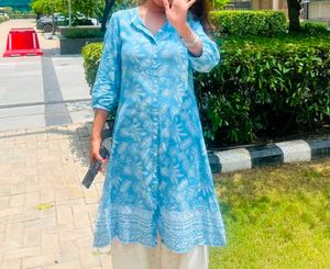 Light Blue Floral Print Kurta