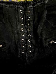 Black Lace-Up Denim Shorts