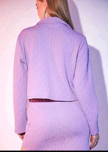 Lavender Textured Crop Jacket & Skirt Set