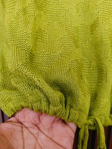 Lime Green Knit Top with Drawstring