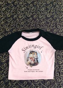 Cute Cat Print Raglan Sleeve Top