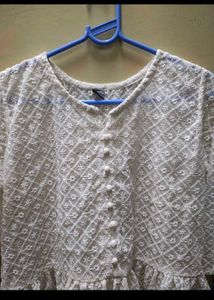 White Chikan Georgette Tunic Top