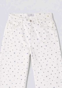 White Floral Print Cropped Jeans