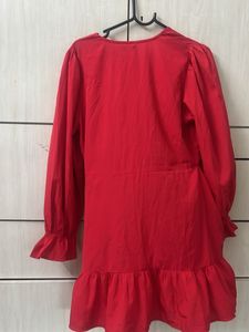 Boohoo Red Ruffle Detail Mini Dress