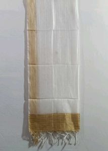White Dupatta with Golden Border