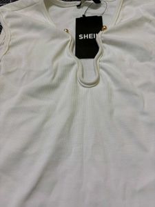 SHEIN Cream Halter Neck Sleeveless Top